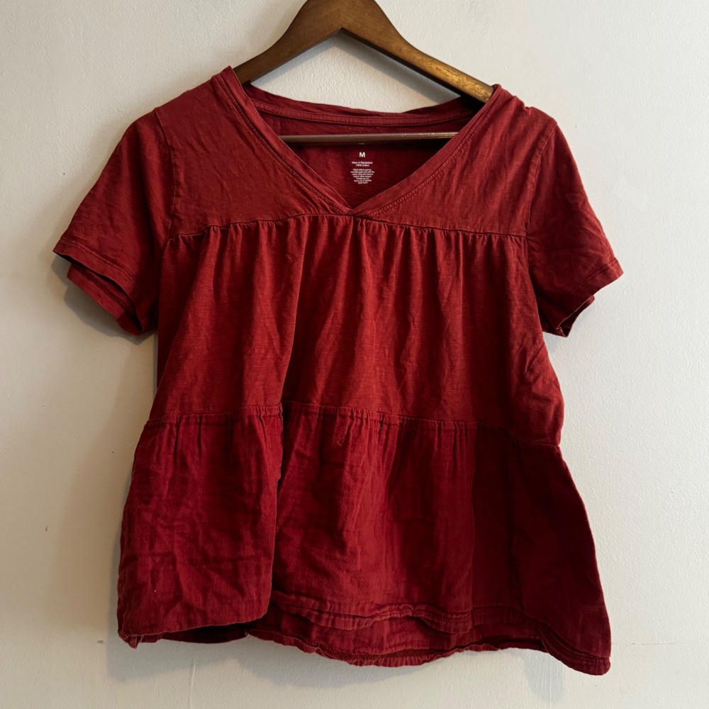 Sonoma Women's Sz M Rust Tiered Peplum Top 100% Cotton Fall Basics